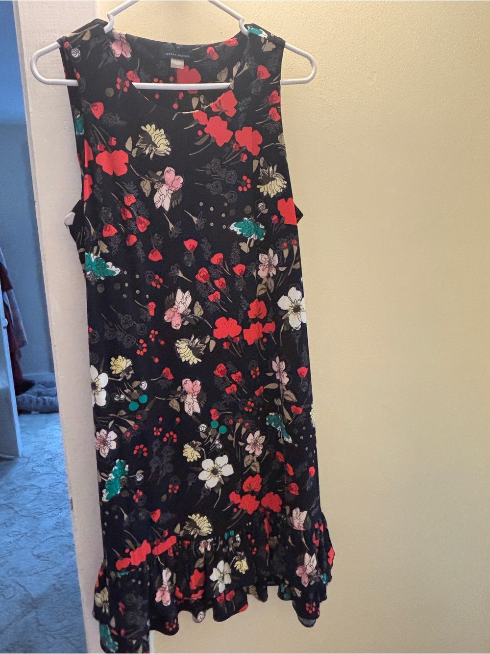 Tommy Hilfiger Black Sleeveless Floral Midi Dress with Red and Green Accents